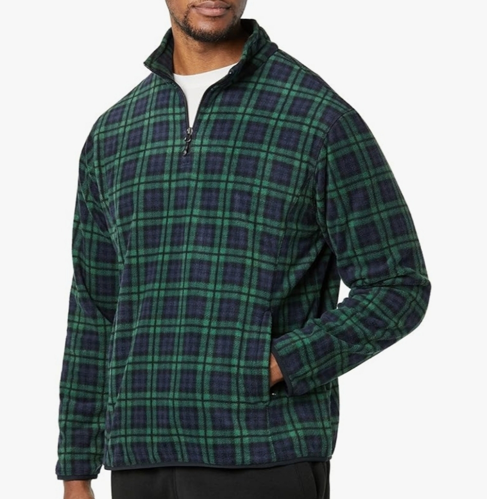 Amazon Essentials Men's Quarter-Zip Polar Fleece Tartan Plaid Jacket XS